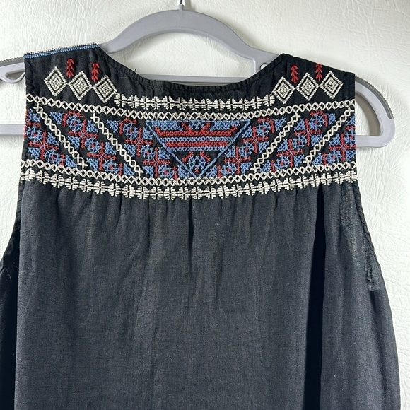 JW Los Angeles Johnny Was 100% Linen Embroidered Black Dress, S - Picture 7 of 9